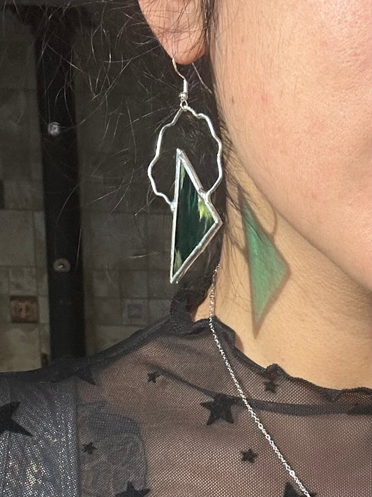 Squiggly Green Stained Glass Earrings