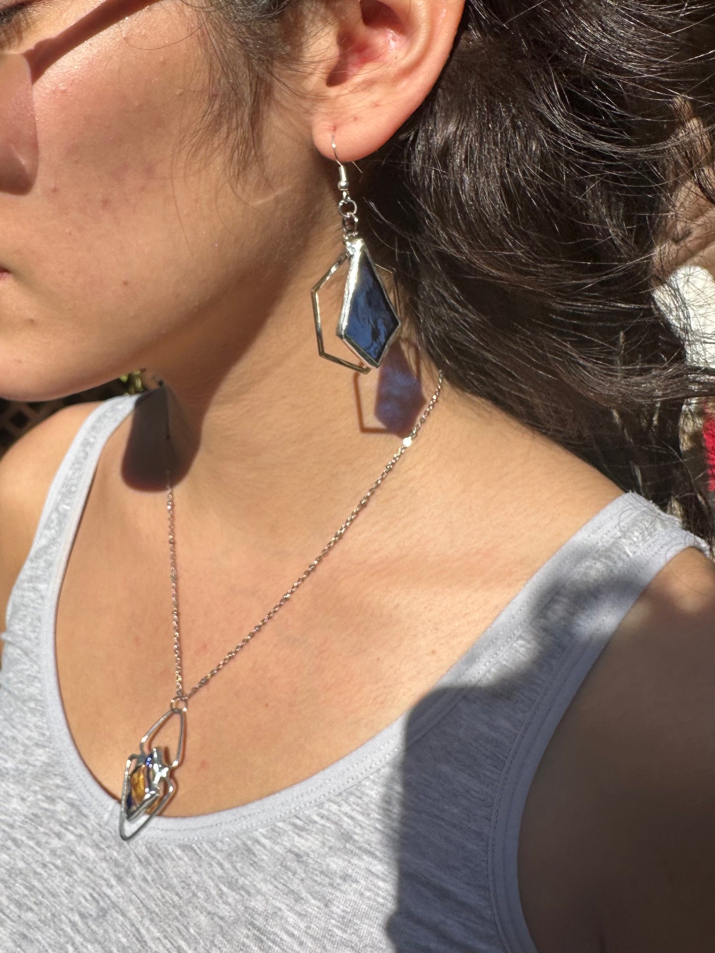 Blue Stained Glass Earrings