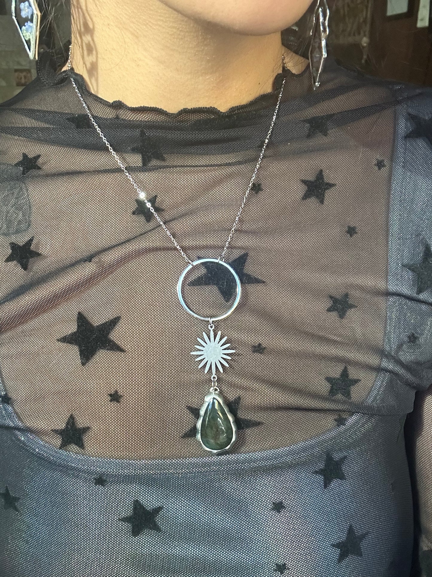 Labradorite Sun Charm Necklace