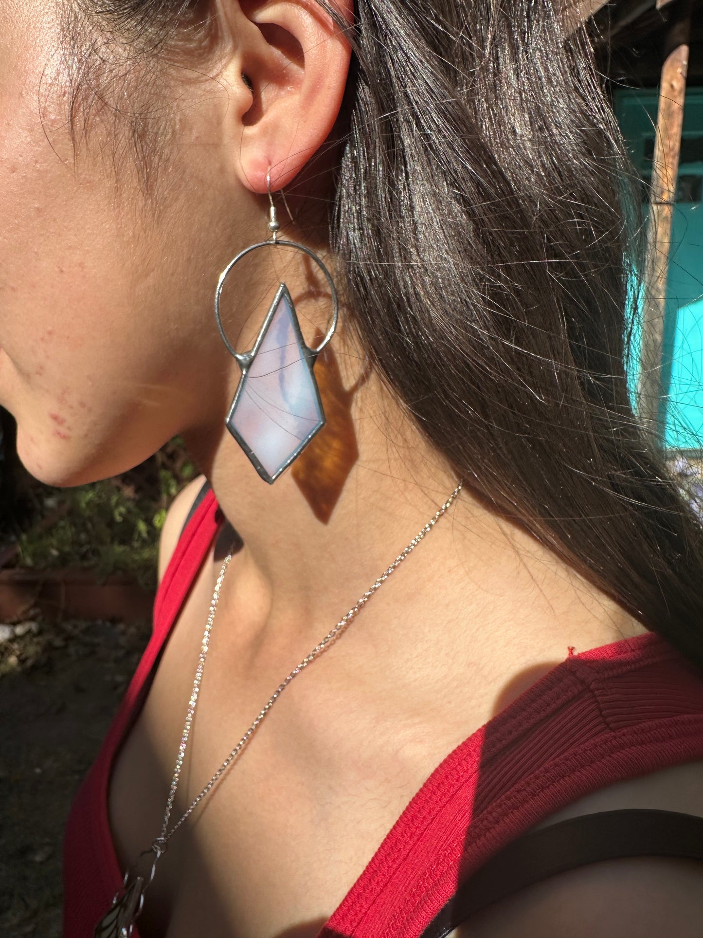 Mottled Blue Stained Glass Earrings