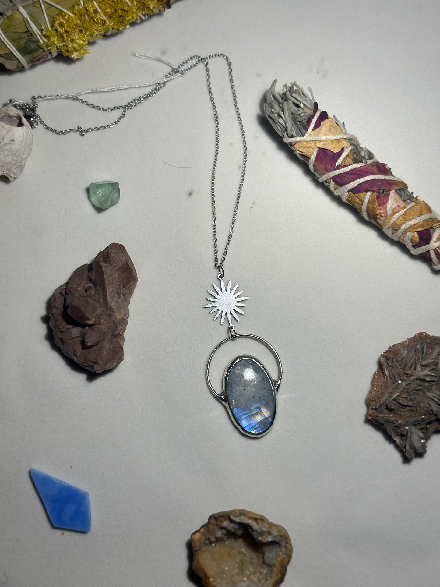 Sunburst Rainbow Moonstone Necklace