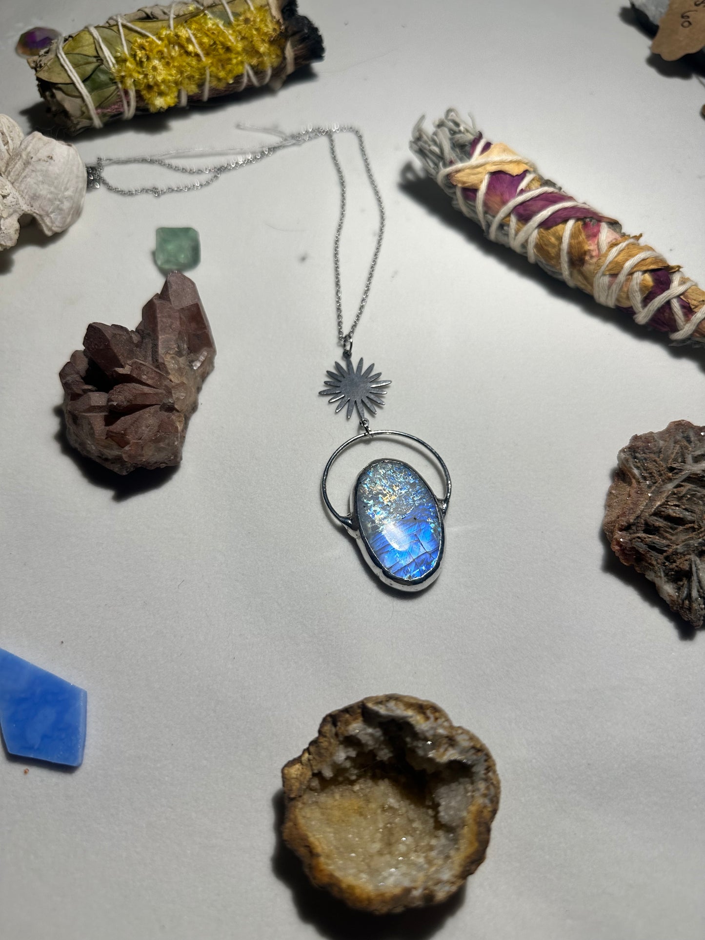 Sunburst Rainbow Moonstone Necklace
