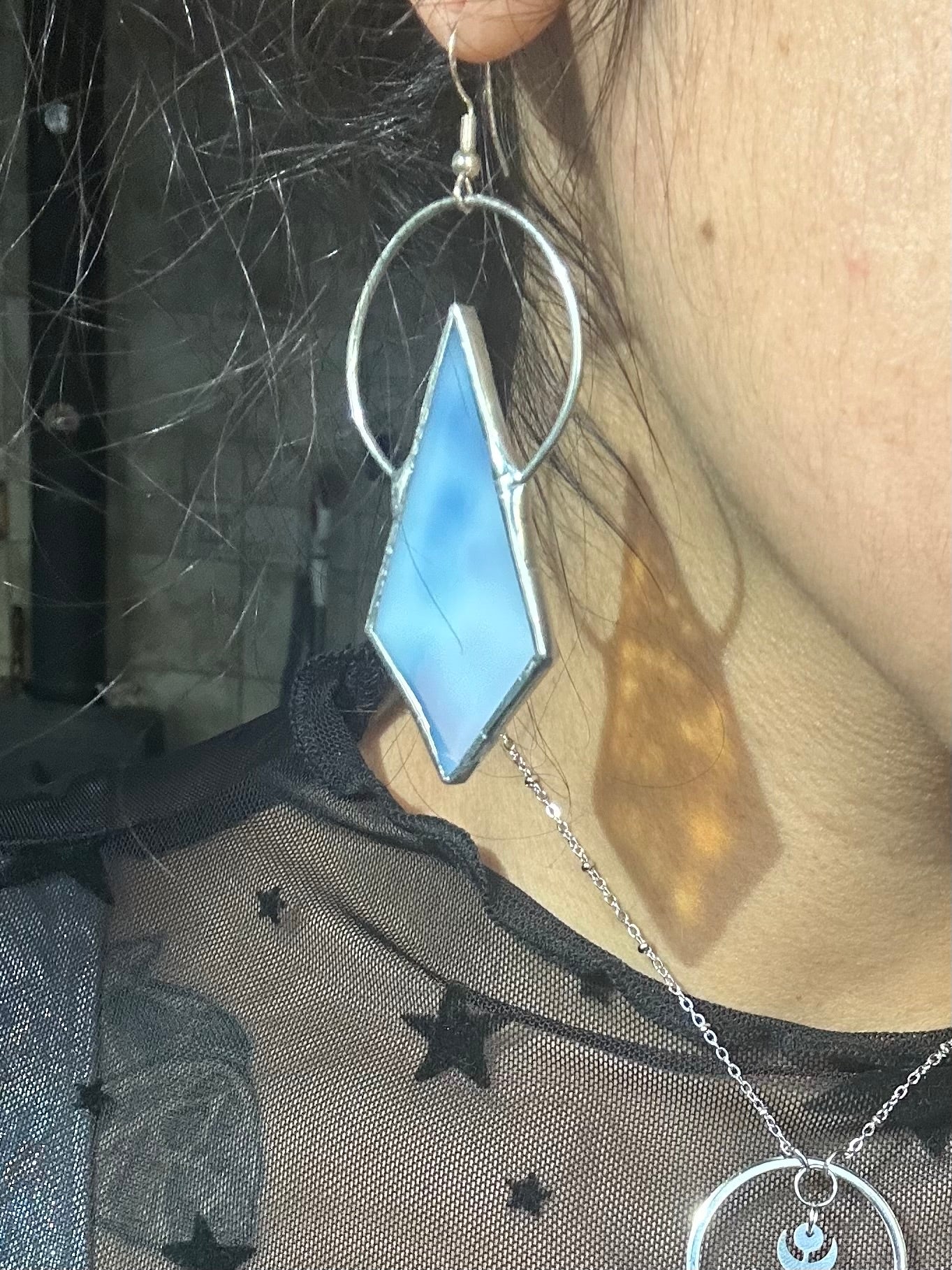 Mottled Blue Stained Glass Earrings
