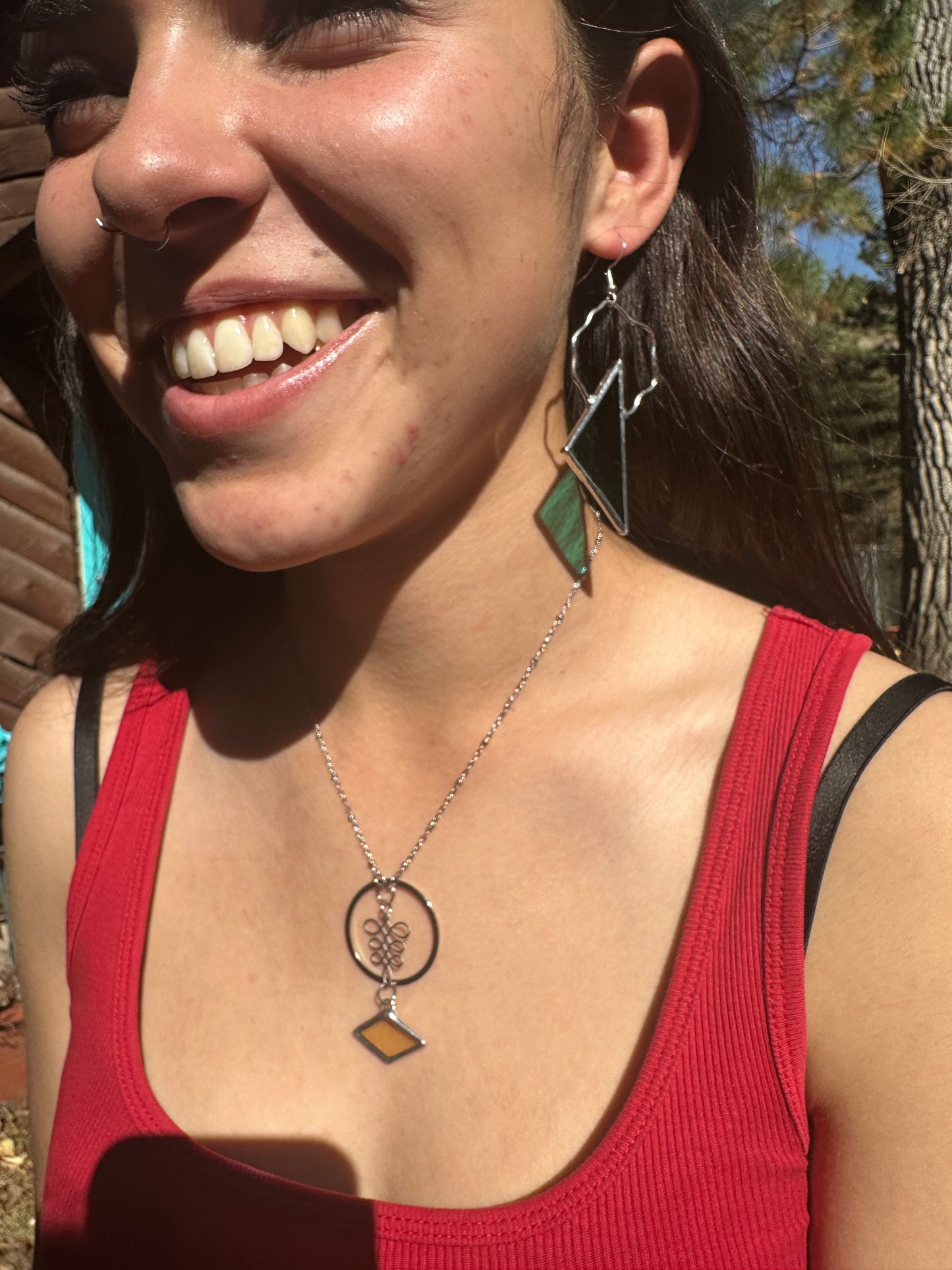 Squiggly Green Stained Glass Earrings