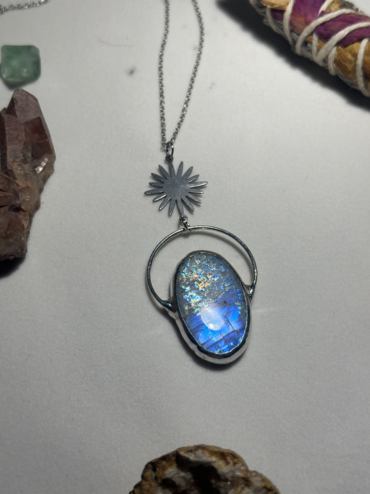 Sunburst Rainbow Moonstone Necklace