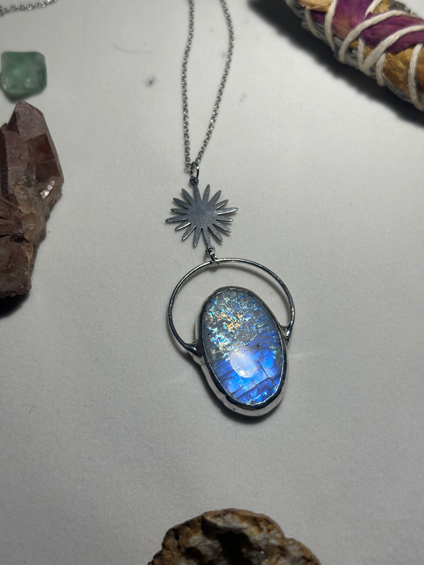 Sunburst Rainbow Moonstone Necklace