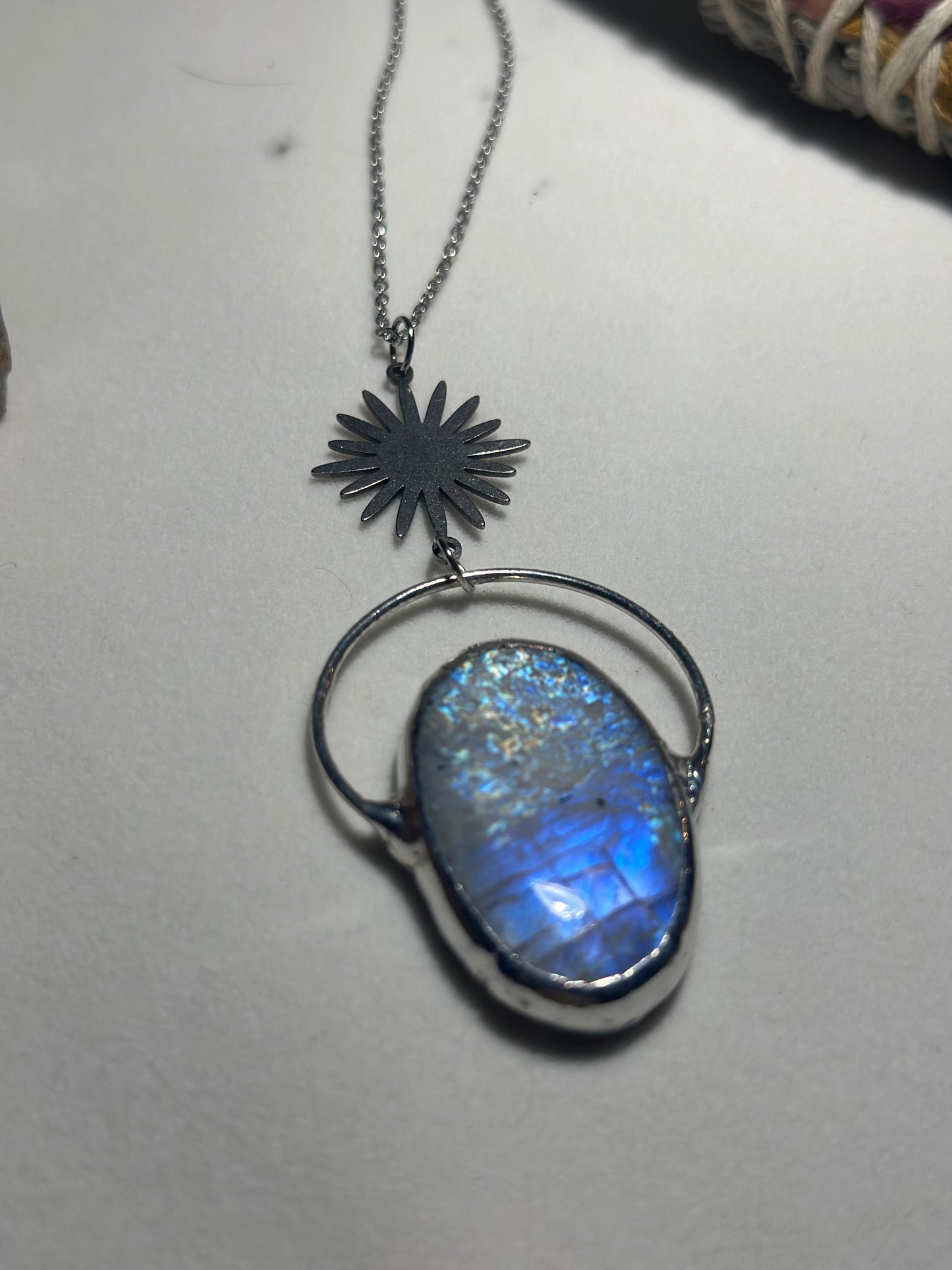 Sunburst Rainbow Moonstone Necklace