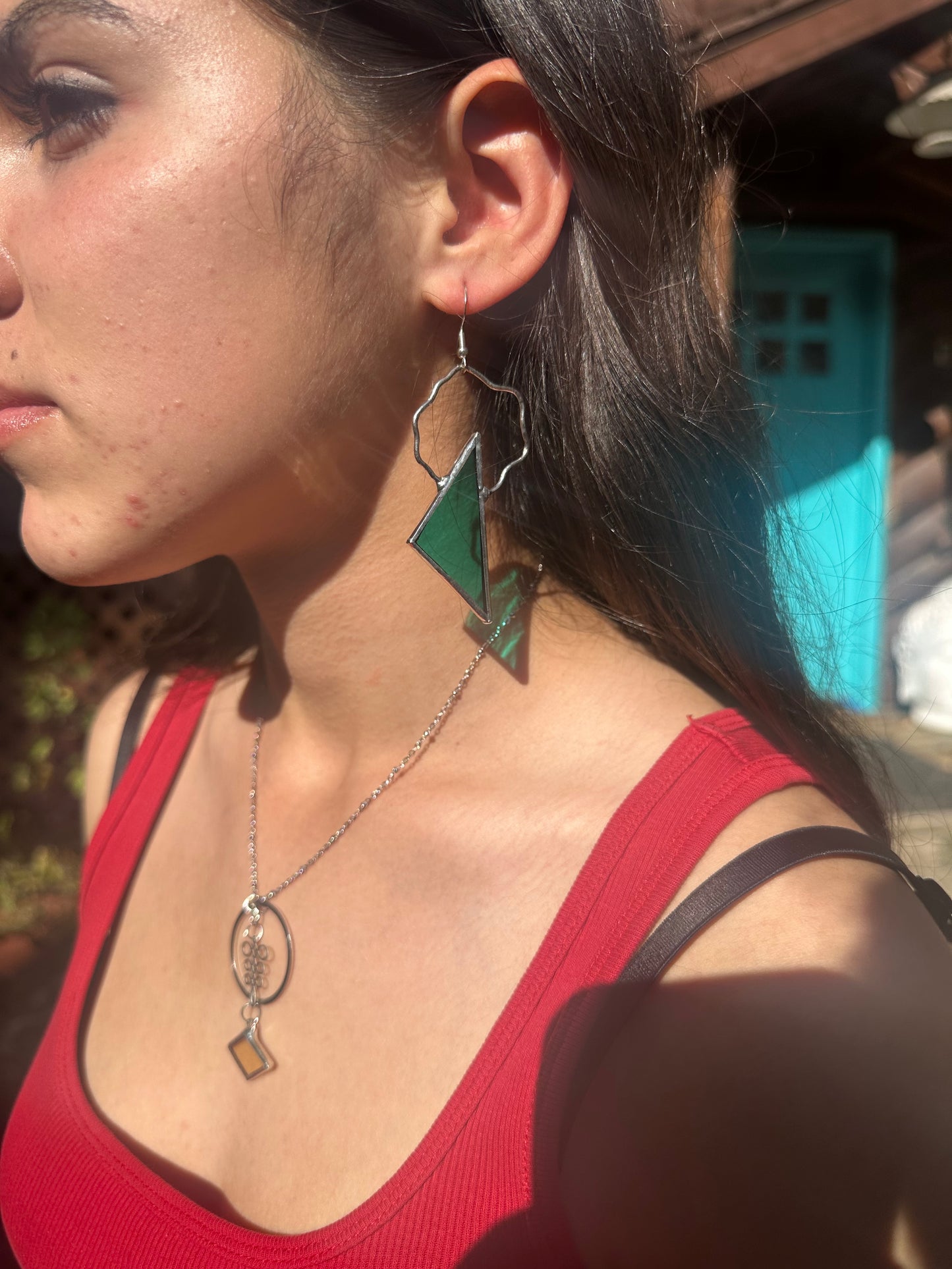 Squiggly Green Stained Glass Earrings
