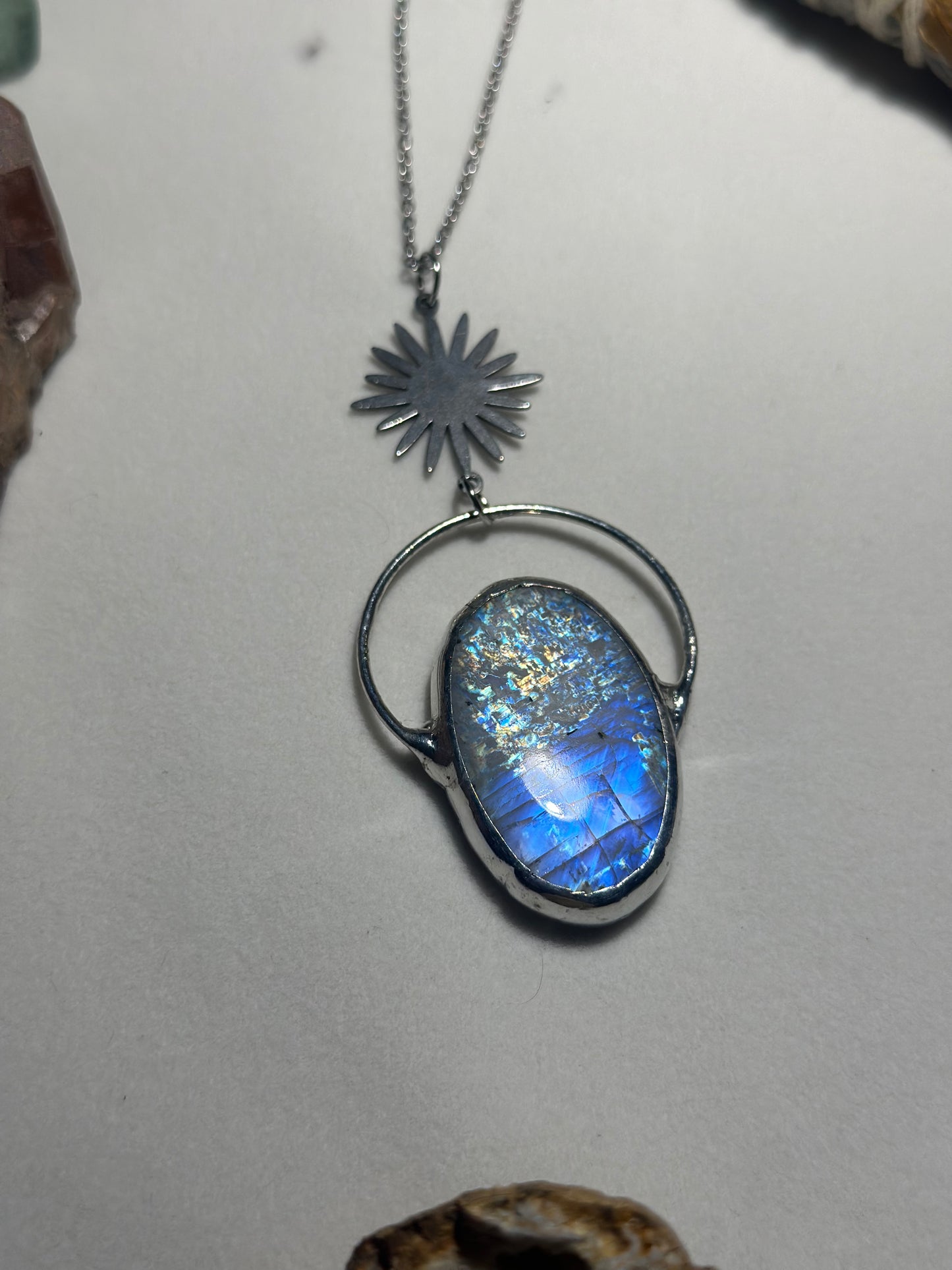 Sunburst Rainbow Moonstone Necklace