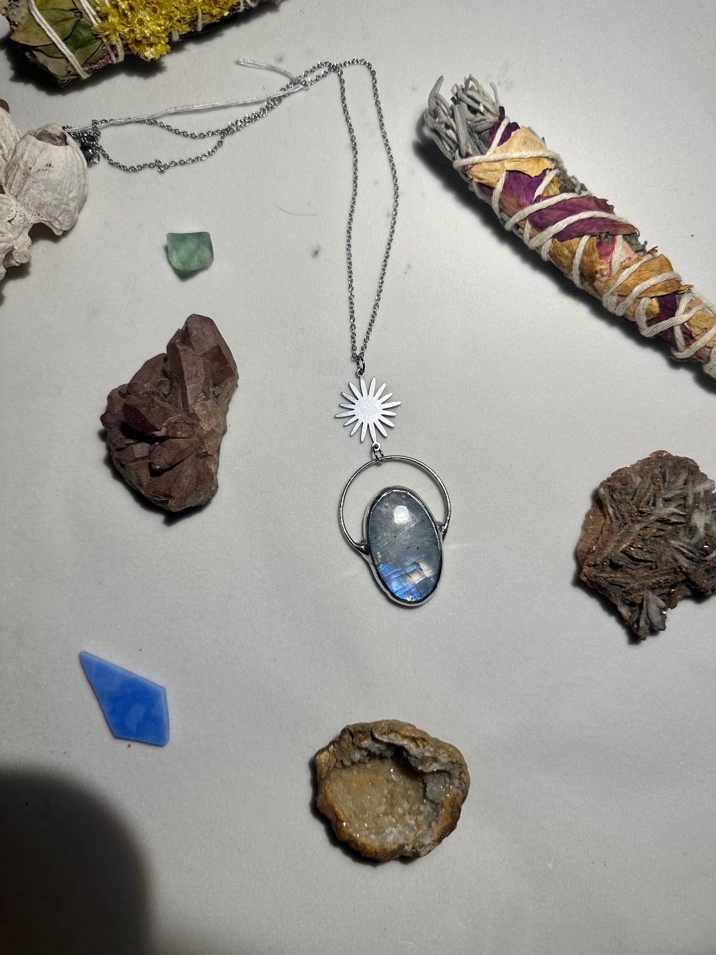 Sunburst Rainbow Moonstone Necklace